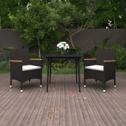Ensemble à manger de jardin coussins 3 pcs Résine tressée Verre 644347644347