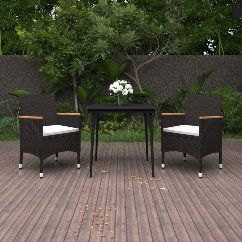 Ensemble à manger de jardin coussins 3 pcs Résine tressée Verre 644347644347