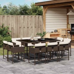 Ensemble à manger de jardin et coussins 11 pcs marron rotin 644349644349