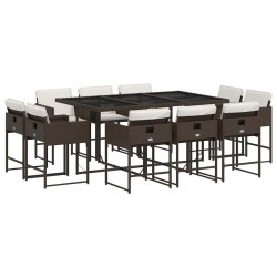 Ensemble à manger de jardin et coussins 11 pcs marron rotin 644349644349