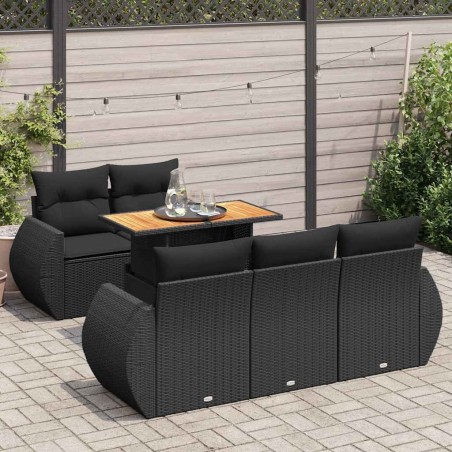 Salon de jardin 6 pcs avec coussins noir résine tressée 644364644364
