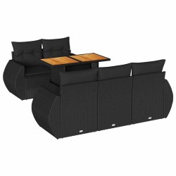 Salon de jardin 6 pcs avec coussins noir résine tressée 644364644364