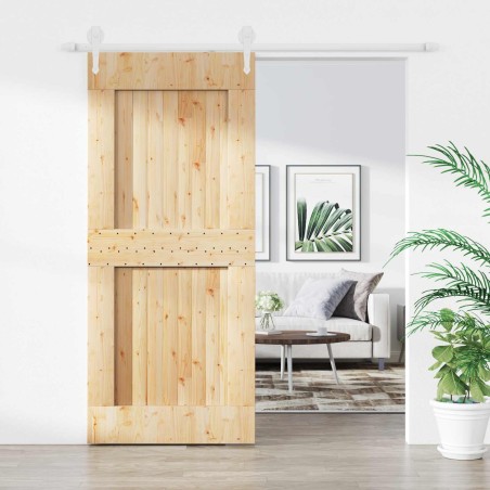 Porte coulissante Naturel et Blanc 90 x 210 cm 644388644388