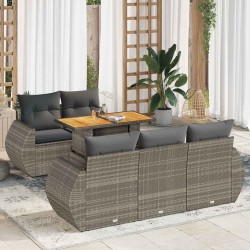 Salon de jardin 6 pcs avec coussins gris résine tressée 644391644391