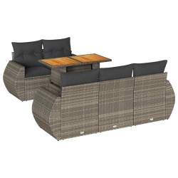 Salon de jardin 6 pcs avec coussins gris résine tressée 644391644391