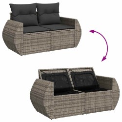 Salon de jardin 6 pcs avec coussins gris résine tressée 644391644391