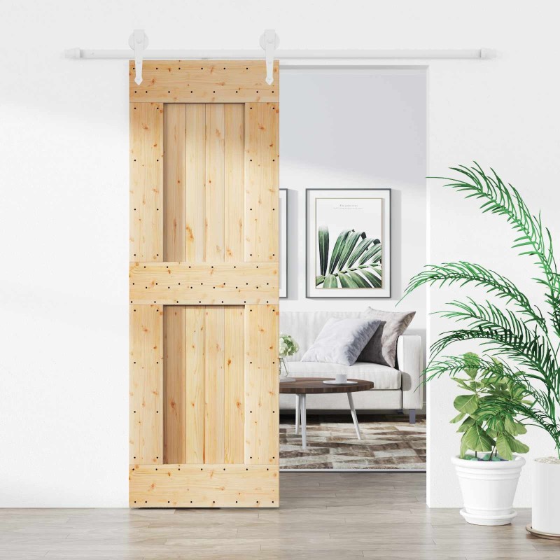 Porte coulissante Naturel et Blanc 70 x 210 cm 644424644424