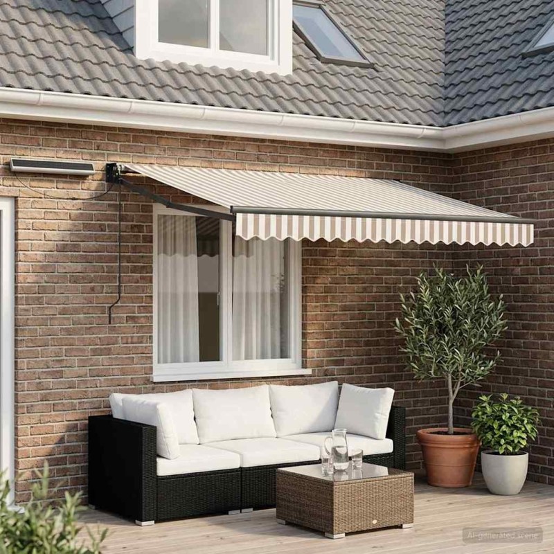 Auvent rétractable électrique Gris clair et blanc 644444644444