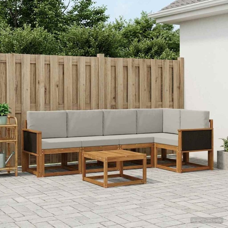 Ensemble de canapés d'extérieur 6 pcs Naturel et gris clair 644446644446