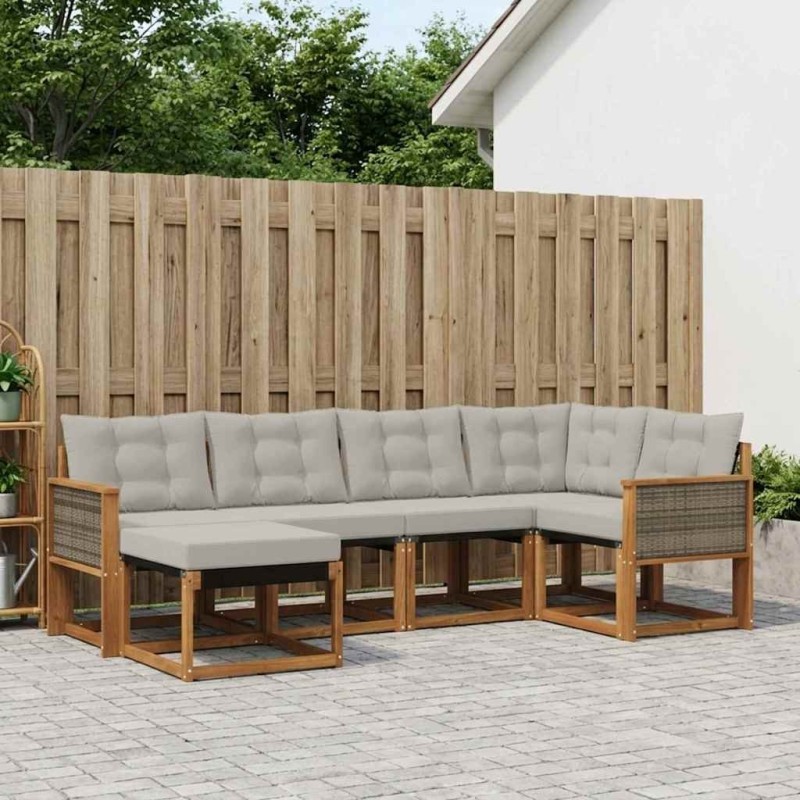 Ensemble de canapés d'extérieur 6 pcs Naturel et gris clair 644447644447