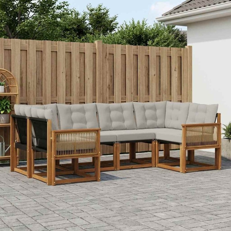 Ensemble de canapés d'extérieur 6 pcs Naturel et gris clair 644454644454