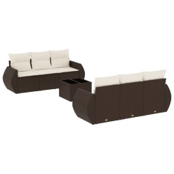 Salon de jardin avec coussins 7 pcs marron résine tressée 644455644455