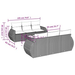 Salon de jardin avec coussins 7 pcs marron résine tressée 644455644455