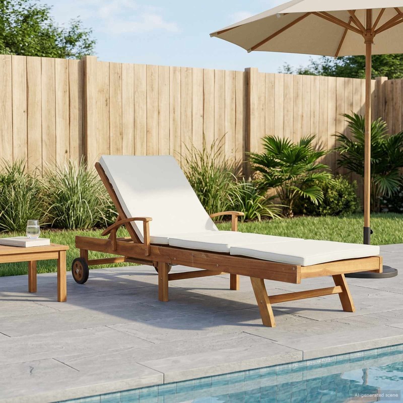 Chaise longue avec coussin Bois de teck massif Marron et Crème 644546644546