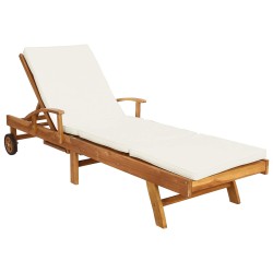 Chaise longue avec coussin Bois de teck massif Marron et Crème 644546644546