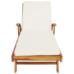 Chaise longue avec coussin Bois de teck massif Marron et Crème 644546644546