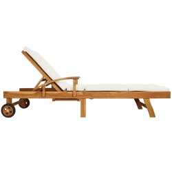 Chaise longue avec coussin Bois de teck massif Marron et Crème 644546644546
