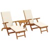 Chaise longue inclinable et pliable 3 pcs Crème blanc 644551644551