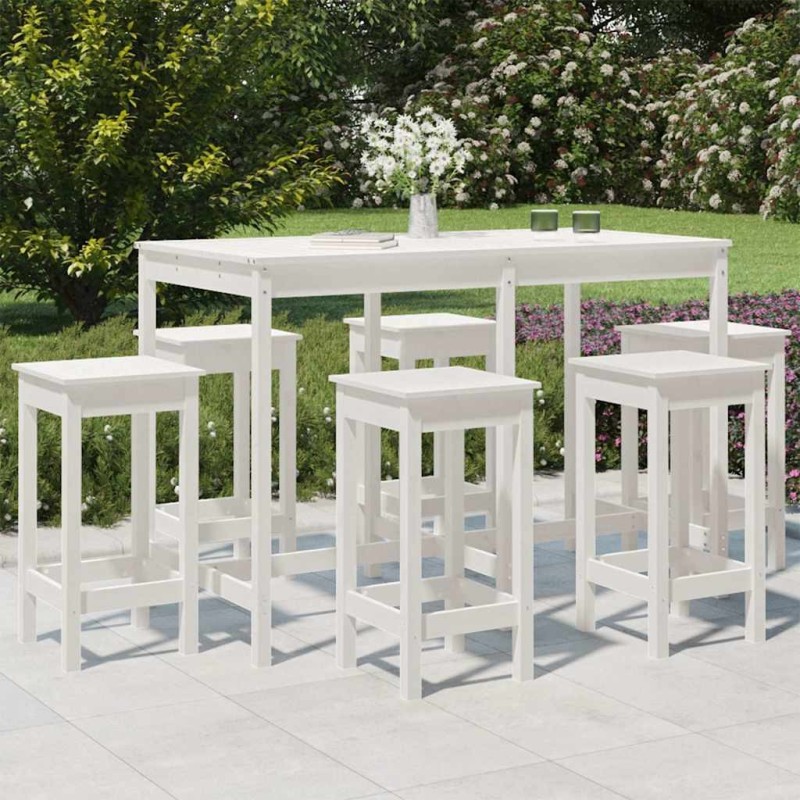Ensemble de bar de jardin 7 pcs blanc bois de pin massif 644567644567