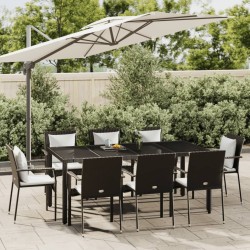 Ensemble à manger jardin 9pcs et coussins noir résine tressée 644578644578