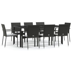 Ensemble à manger jardin 9pcs et coussins noir résine tressée 644578644578