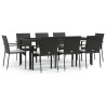 Ensemble à manger jardin 9pcs et coussins noir résine tressée 644578644578