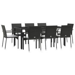 Ensemble à manger jardin 9pcs et coussins noir résine tressée 644578644578