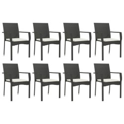 Ensemble à manger jardin 9pcs et coussins noir résine tressée 644578644578