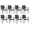 Ensemble à manger jardin 9pcs et coussins noir résine tressée 644578644578
