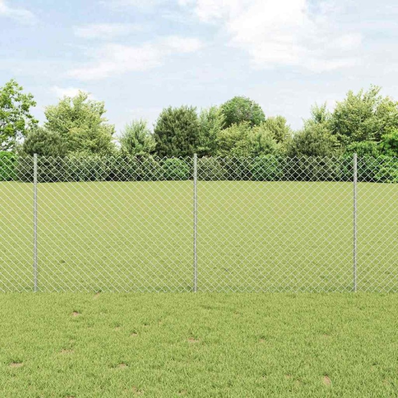 Clôture grillagée avec poteau 10 x 1 m Acier galvanisé Argenté 644589644589