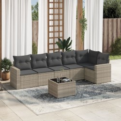 Salon de jardin avec coussins 7 pcs gris clair résine tressée 644610644610