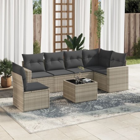 Salon de jardin avec coussins 7 pcs gris clair résine tressée 644611644611