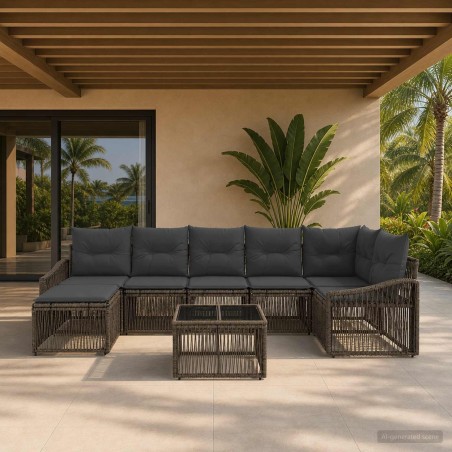 Ensemble de canapé de jardin 8 pcs Gris polyrotin 644613644613