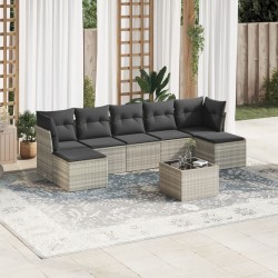 Salon de jardin 8 pcs avec coussins gris clair résine tressée 644618644618
