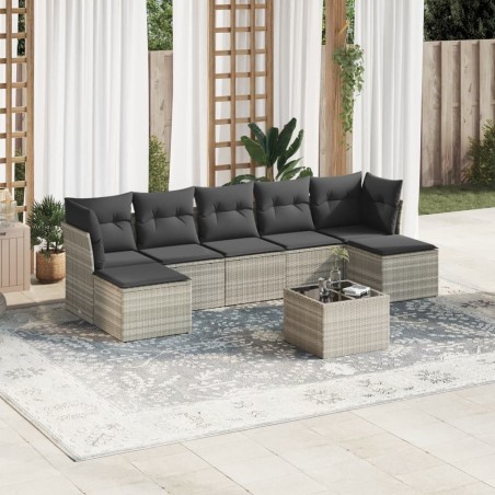 Salon de jardin 8 pcs avec coussins gris clair résine tressée 644618644618