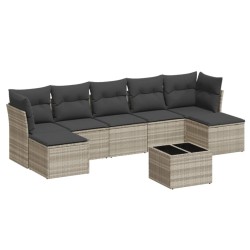 Salon de jardin 8 pcs avec coussins gris clair résine tressée 644618644618