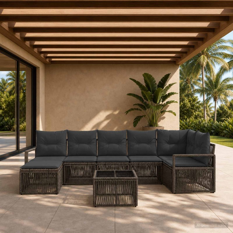 Ensemble de canapé de jardin 8 pcs Gris polyrotin 644632644632