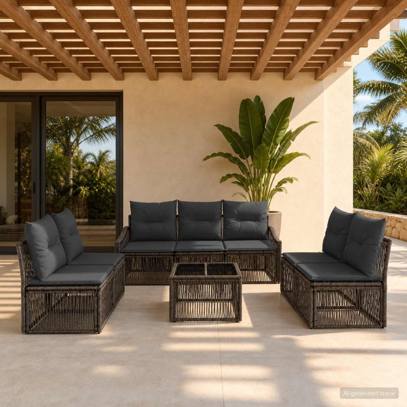Ensemble de canapé de jardin 8 pcs Gris polyrotin 644634644634