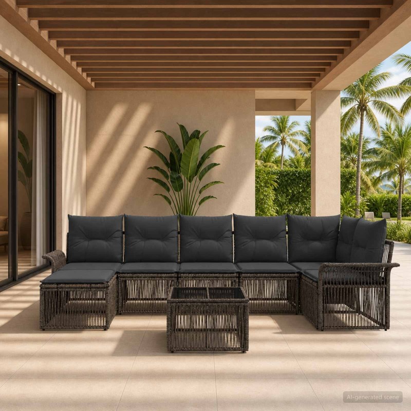 Ensemble de canapé de jardin 8 pcs Gris polyrotin 644635644635