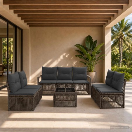 Ensemble de canapé de jardin 8 pcs Gris polyrotin 644645644645