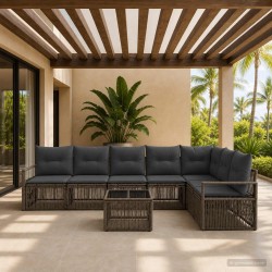 Ensemble de canapé de jardin 8 pcs Gris polyrotin 644647644647