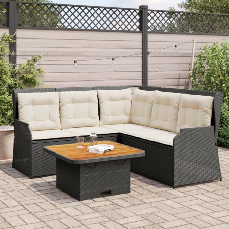 Salon de jardin 4 pcs avec coussins Noir Résine tressée 644651644651