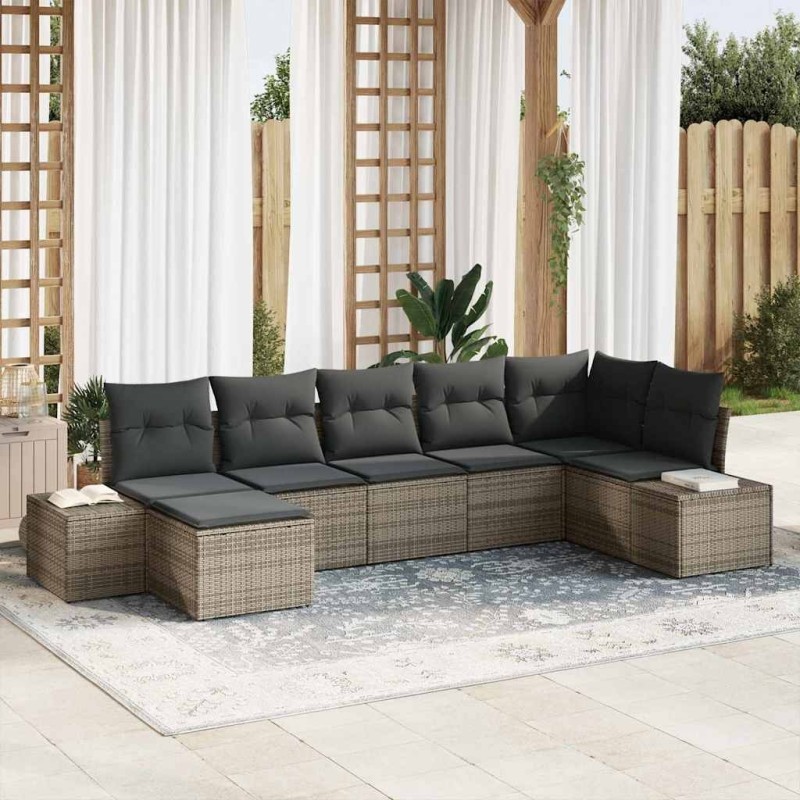 Ensemble de canapé de jardin avec coussin 7 pcs Gris polyrotin 644693644693