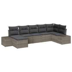 Ensemble de canapé de jardin avec coussin 7 pcs Gris polyrotin 644693644693