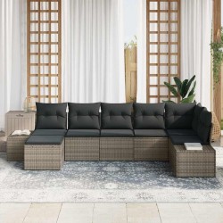 Ensemble de canapé de jardin avec coussin 7 pcs Gris polyrotin 644693644693