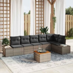 Ensemble de canapé de jardin avec coussin 7 pcs Gris polyrotin 644694644694