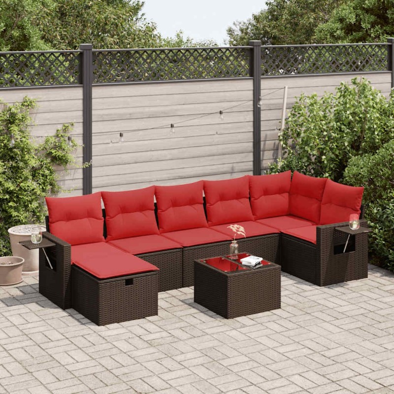 Salon de jardin 8 pcs avec coussins marron résine tressée 644696644696