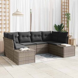 Ensemble de canapé de jardin avec coussin 6 pcs Gris polyrotin 644717644717