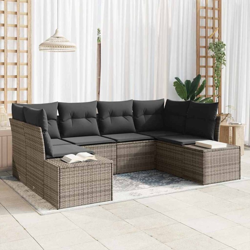 Ensemble de canapé de jardin avec coussin 6 pcs Gris polyrotin 644717644717