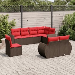 Ensemble de canapé de jardin 8 pcs avec coussins marron résine tressée 644733644733